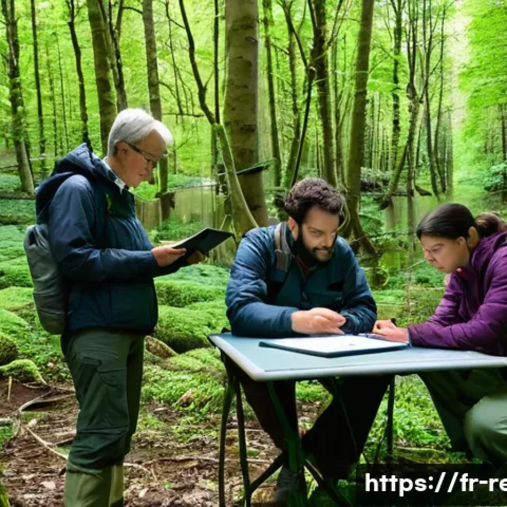 환경영향평가서 작성 팁 - **Prompt 1: Collaborative Field Assessment in a French Forest**
    "A group of diverse individuals,...