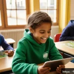 Home 20 생태환경 교육 콘텐츠 제작 사례 - A vibrant classroom scene in a French elementary school where children aged 6-12 are engaged in an i...