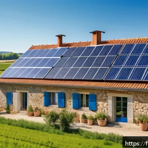 Home 30 생태환경 업무에서 발생하는 윤리적 문제 - A modern French rural landscape featuring solar panels installed on farmhouse roofs and open fields,...